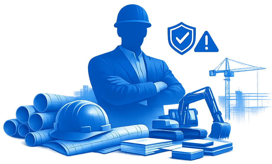 Ilustrace pojištění pro podnikatele – stavbyvedoucí s plány